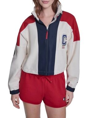 Champion Red, Navy & White Cropped Windbreaker Jacket